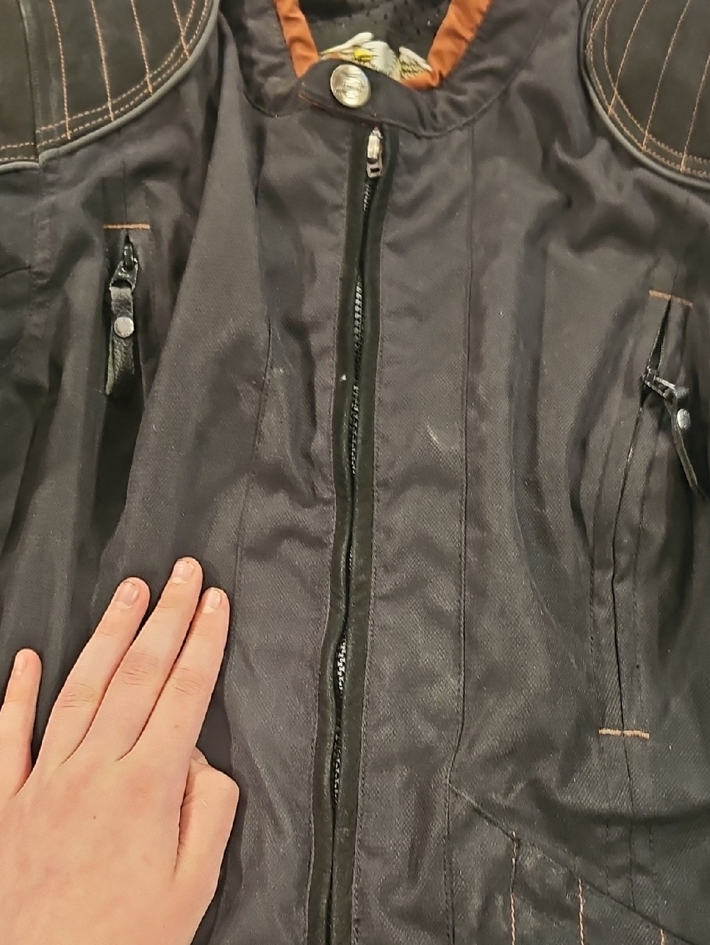Q Womens Black And Orange Harley Davidson Jacket - Picture 6 of 14